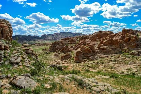 Multiple Flat Rock Formations in Valley Stock Photos