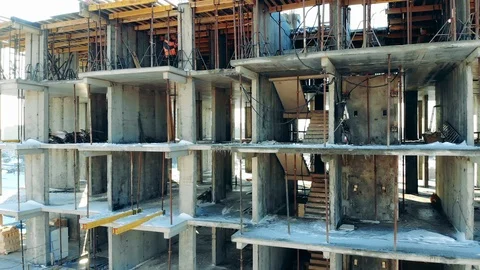 Multiple floors of a concrete building under construction. Construction industry Vídeos de archivo 126909859