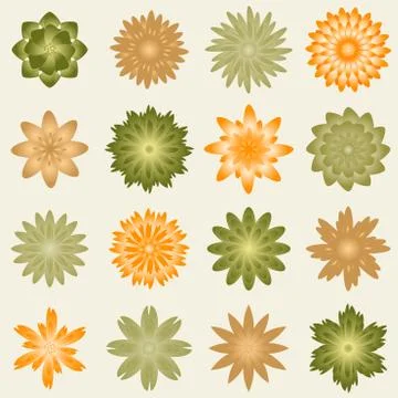 Multiple flowers and blossoms - various green and orange colors template Stock Illustration