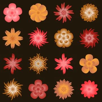 Multiple flowers and blossoms - various red colors template Stock Illustration
