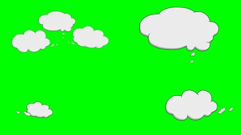 Multiple fluffy white clouds and flying blank thought bubbles 2d animated Stock Footage 334703200