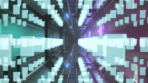 Multiple folder icons moving against glowing tunnels Stock Footage 312410003