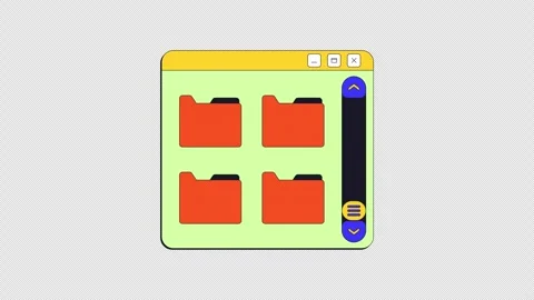 Multiple folders with scroll bar neo brutalism popup UI window animation Stock Footage 333111779