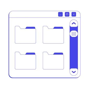 Multiple folders with scroll bar neo brutalism line popup window Stock Illustration