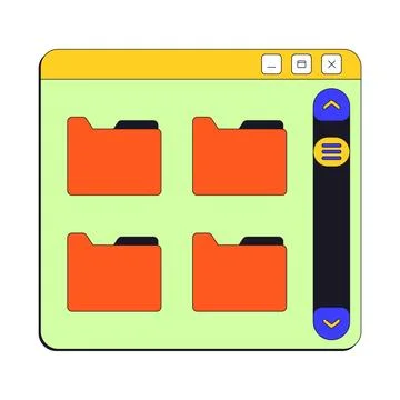 Multiple folders with scroll bar neo brutalism pop-up UI window Stock Illustration