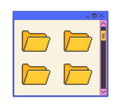 Multiple folders with scroll bar pixel art popup window UI overlay Illustrazione stock