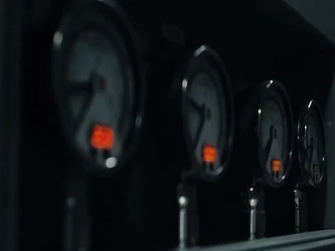 Multiple Gauges Reading Pressure on Equipment Stock Footage 76328165