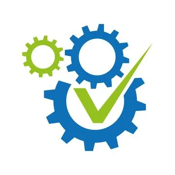 Multiple gears logo Gears cogs mechanism teamwork with check mark icon Stock Illustration