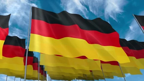 Multiple Germany flags seamless looping waving on blue sky Stock Footage 343680672