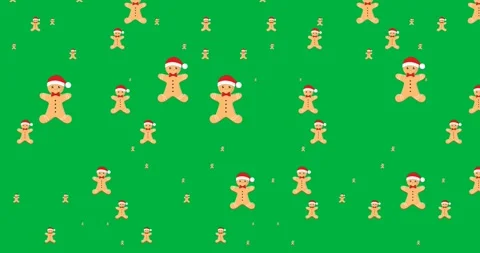 Multiple gingerbread wearing a santa hat icons falling in seamless pattern Stock Footage 318815761