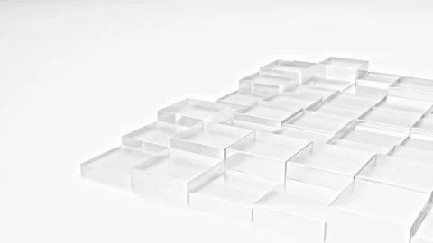 Multiple Glass Cubes Moving Up and Down on White Background Stock Footage 309202731