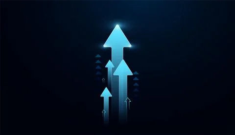 Multiple glowing blue arrows point upward, symbolizing strong growth and in.. Stock Illustration