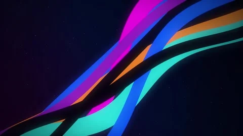 Multiple glowing colorful ribbon-like bands weave in fluid motion Stock Footage 340831412