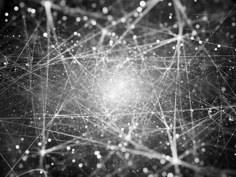 Multiple glowing connections in space black and white effect Illustrazione stock