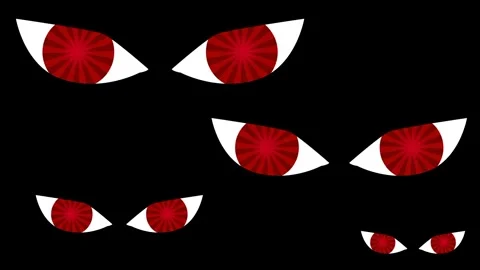 Multiple Glowing Evil Eyes Monster Face Black Stock Footage 336837607