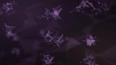 Multiple glowing violet clusters of connected points and translucent facets.. Stock Illustration