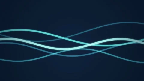 Multiple glowing wavy blue lines flow horizontally across a dark frame Stock Footage 340831420