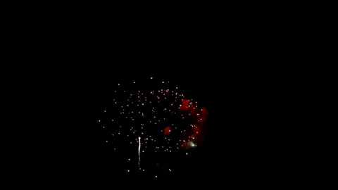 Multiple gold and red fireworks sparkling in night sky Stock Footage 329673821