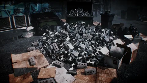 Multiple GPU graphics cards discarded in a garbage bin, symbolizing wasted money Stock Footage 347319287
