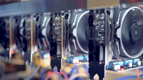 Multiple graphic processing units working in a mining rig Stock Footage 88653081