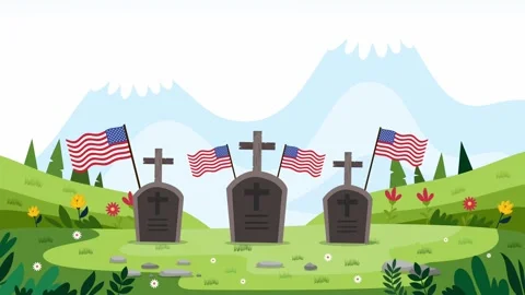 Multiple graves with flags on hills happy memorial day landscape 스톡 동영상 329904802