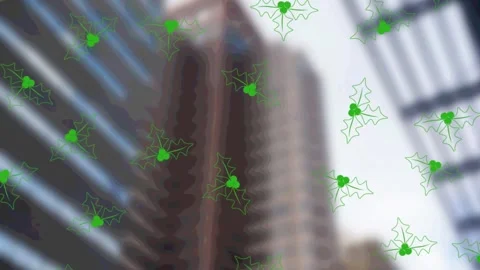Multiple green christmas mistletoe icons in seamless pattern against tall Stock Footage 159681772