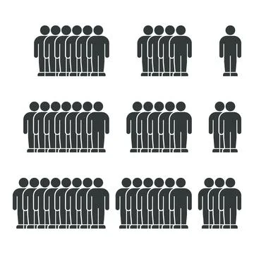 Multiple Groups of People Standing in Organized Rows with Isolated Single F.. Stock Illustration