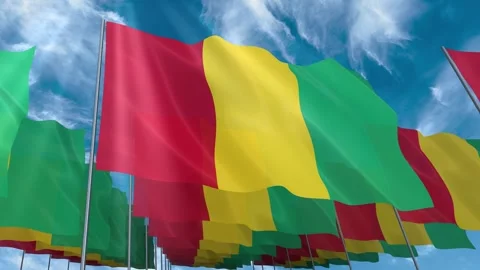 Multiple Guinea flags seamless looping waving on blue sky Stock Footage 343681087