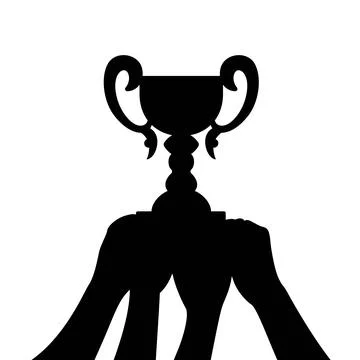 Multiple hands holding a Trophy in Black and white silhouette vector clip art イラスト素材