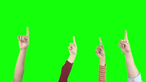 Multiple Hands Pointing Upwards with Index Finger on Green Screen 库存影片 337940394