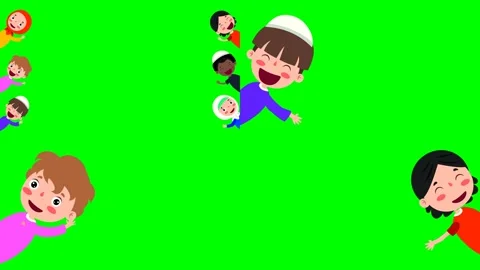 Multiple happy cute children characters popping out from edges playfully 2d Stock Footage 334703171