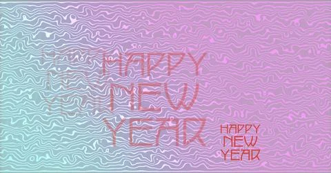Multiple happy new year text banners against wave patterns on gradient Stock Illustration