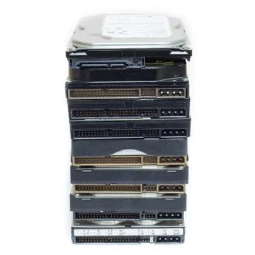 Multiple harddisk drives isolate on white background Stock Photos