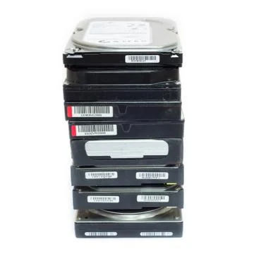 Multiple harddisk drives isolate on white background Stock Photos