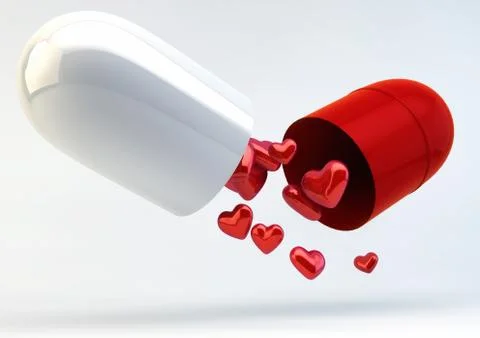 Multiple Hearts inside Capsule Pill - Love Medicine Stock Illustration