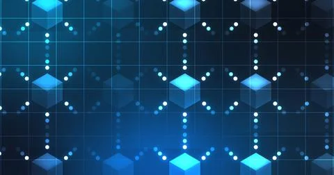 Multiple Hexagon lines connected dots moving technology bg. Contemporary pr.. Stock Illustration