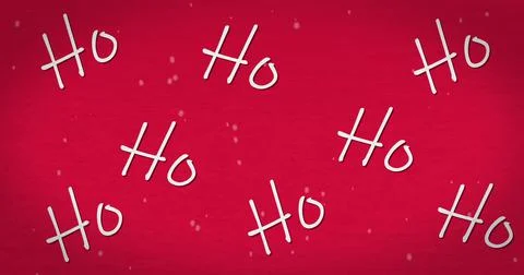 Multiple Ho text and snow falling against red background Illustrazione stock