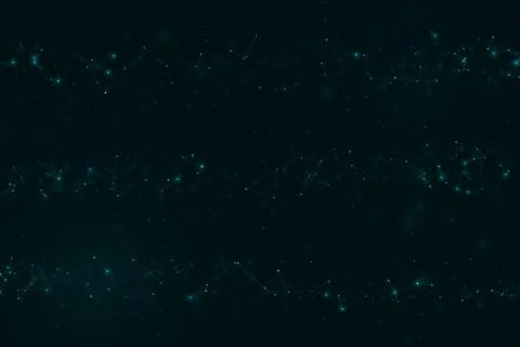 Multiple horizontal bands of glowing teal nodes and fine connecting lines c.. Stock Illustration