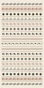 Multiple horizontal bands showcase leaves, flowers, diamonds, waves, and bo.. Illustrazione stock
