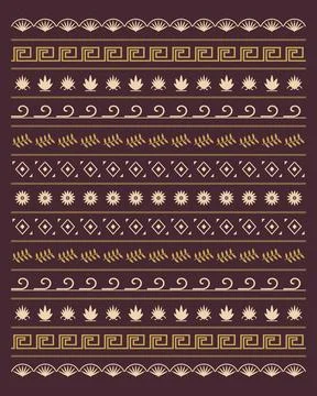 Multiple horizontal rows combine scrolls, leaves, rosettes, diamonds, and c.. Stock Illustration