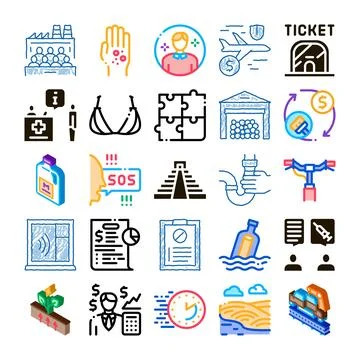 Multiple icons illustrating life problem and solution concepts Stock Illustration
