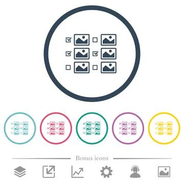 Multiple image selection with checkboxes flat color icons in round outlines Stock Illustration
