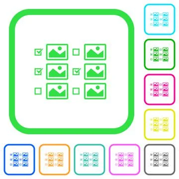 Multiple image selection with checkboxes vivid colored flat icons Stock Illustration