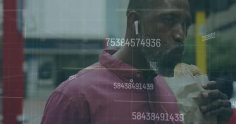 Multiple increasing numbers and data processing against african american senior 스톡 일러스트