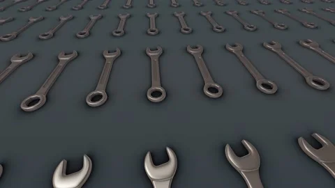 Multiple Industrial Wrenchs in a row 4k Stock Footage 148487845