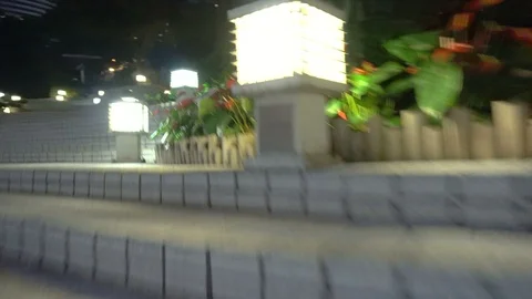 Multiple Interesting Lamps during night time at Stairs Leading To Public Park Stock Footage 92077682