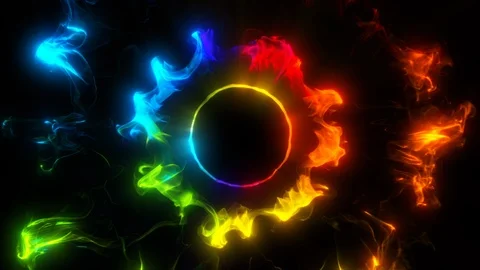 Multiple iridescent multicolored particle pulsating shockwave explosions alpha Stock Footage 115532967