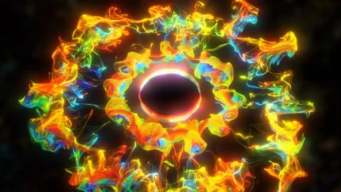 Multiple iridescent multicolored pulsating shockwave particle explosions alpha Stock Footage 120654334