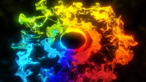 Multiple iridescent multicolored pulsating shockwave particle explosions alpha Stock Footage 122430097