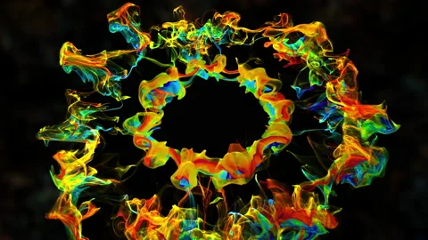 Multiple iridescent multicolored pulsating shockwave particle explosions alpha Stock Footage 132261767